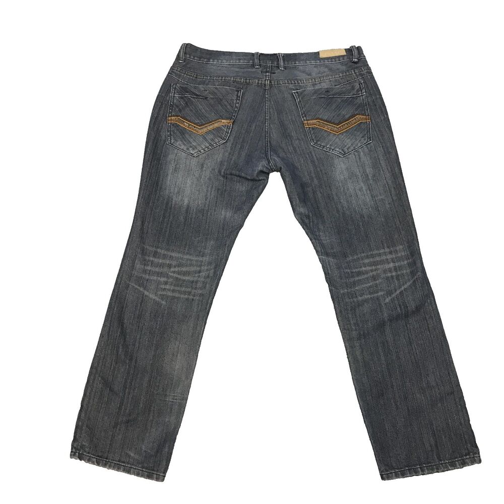 F.U.S.A.I Jeans Mens 38x32 Gray Straight Leg Cotton Denim Embroidered Pockets